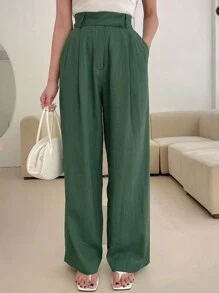 DAZY Quần nữ Túi Dây kéo Uốn nếp màu trơn Thanh lịch - màu xanh lá - Xem 5