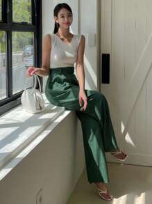 DAZY Quần nữ Túi Dây kéo Uốn nếp màu trơn Thanh lịch - màu xanh lá - Xem 6