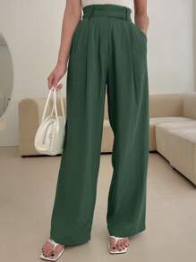 DAZY Quần nữ Túi Dây kéo Uốn nếp màu trơn Thanh lịch - màu xanh lá - Xem 7