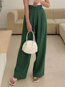 DAZY Quần nữ Túi Dây kéo Uốn nếp màu trơn Thanh lịch - màu xanh lá - Xem 8