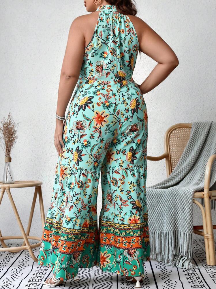 SHEIN VCAY Mono halter con estampado floral de pierna ancha - Multicolor - Añade 2