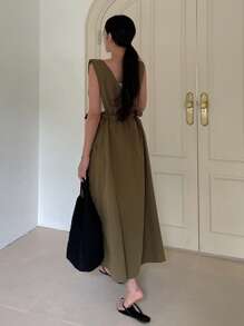 DAZY Solid Knot Side Dress - Army Green - View 2