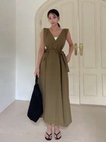 DAZY Solid Knot Side Dress - Army Green - View 4