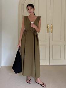 DAZY Solid Knot Side Dress - Army Green - View 5