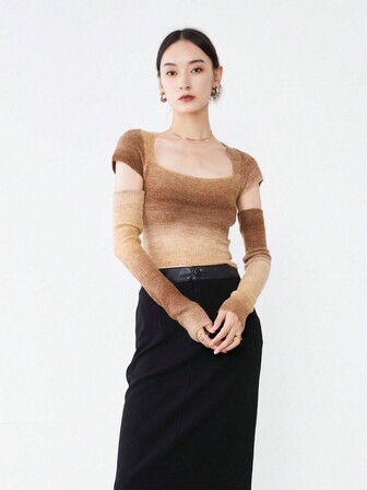 Ombre Square Neck Jumper With Arm Sleeves