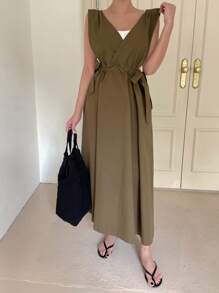 DAZY Solid Knot Side Dress - Army Green - View 8