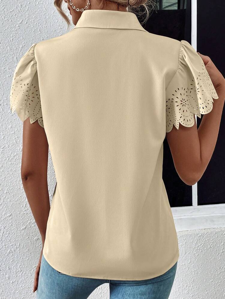 Eyelet Embroidery Scallop Trim Blouse
