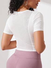 Yoga Basic Solid Crop Sports Tee - White - View 2