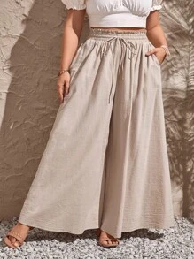 SHEIN VCAY Plus Taille met trekkoord Wijde pijpen Zomer Broeken