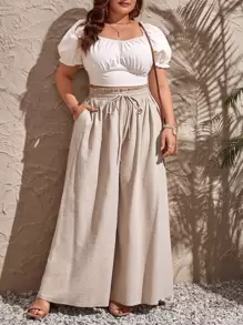 SHEIN VCAY Plus Taille met trekkoord Wijde pijpen Zomer Broeken