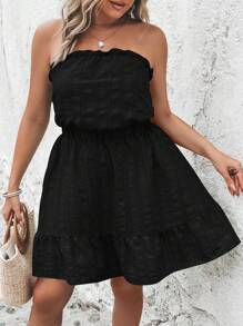 SHEIN LUNE Váy ống viền bèo nhún cỡ lớn cho kỳ nghỉ hè - màu đen - Xem 1