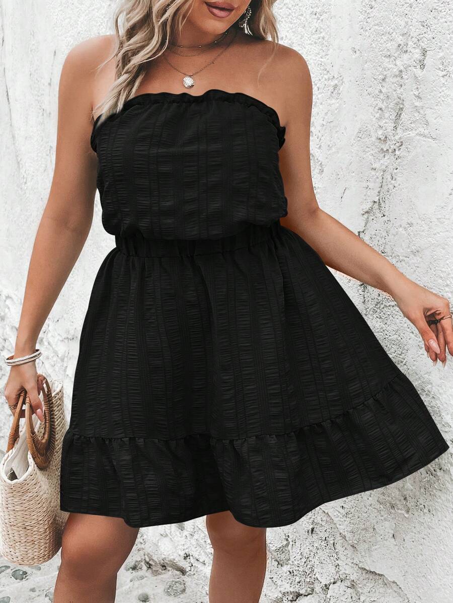 SHEIN LUNE Váy ống viền bèo nhún cỡ lớn cho kỳ nghỉ hè - màu đen - Xem 1