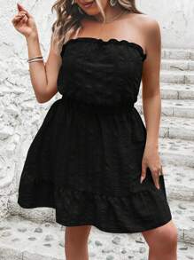 SHEIN LUNE Váy ống viền bèo nhún cỡ lớn cho kỳ nghỉ hè - màu đen - Xem 3