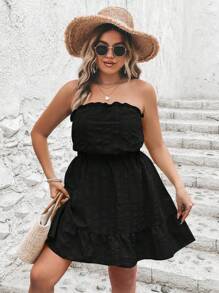 SHEIN LUNE Váy ống viền bèo nhún cỡ lớn cho kỳ nghỉ hè - màu đen - Xem 4