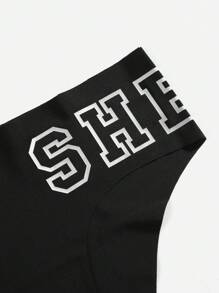 Women's Black Fabric Print Casual Sporty Medium Stretch Briefs - Black - View 7