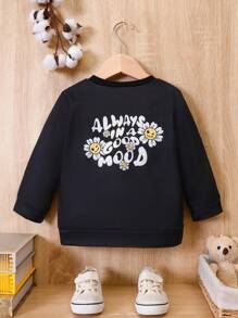 SHEIN 男嬰花和標語圖案運動衫