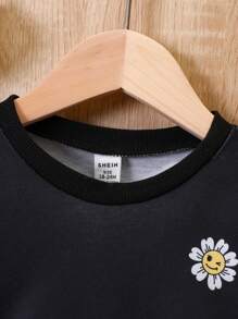 SHEIN 男嬰花和標語圖案運動衫