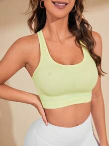 Yoga Basic 無縫高彈力運動背心 - 黃色 - 查看 1