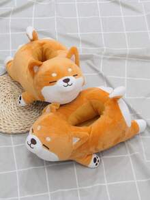 女式卡通狗設計模糊新奇拖鞋，時尚室內家居拖鞋 - 橘色 - 查看 1
