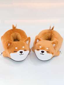 女式卡通狗設計模糊新奇拖鞋，時尚室內家居拖鞋 - 橘色 - 查看 4