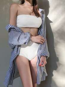 DAZY 鏤空抹胸一片式泳衣 - 白色 - 查看 7