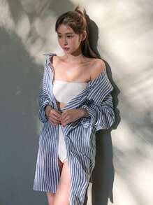 DAZY 鏤空抹胸一片式泳衣 - 白色 - 查看 9