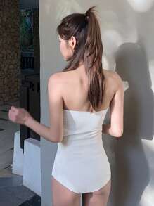 DAZY 鏤空抹胸一片式泳衣 - 白色 - 查看 10