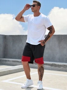 Manfinity Homme Quần Short Nam Dây kéo Túi Khối Màu Slogan Giải trí - Nhiều màu - Xem 3