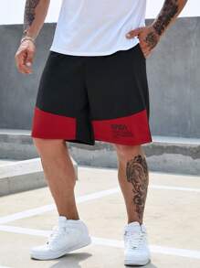 Manfinity Homme Quần Short Nam Dây kéo Túi Khối Màu Slogan Giải trí - Nhiều màu - Xem 4