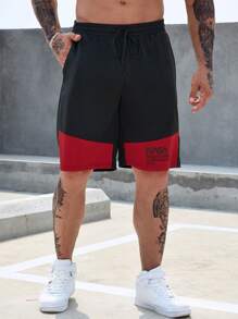 Manfinity Homme Quần Short Nam Dây kéo Túi Khối Màu Slogan Giải trí - Nhiều màu - Xem 5