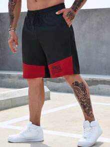 Manfinity Homme Quần Short Nam Dây kéo Túi Khối Màu Slogan Giải trí - Nhiều màu - Xem 6