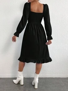 SHEIN LUNE 方領喇叭袖荷葉邊洋裝 - 黑色 - 查看 2