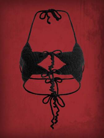 Grunge Punk Tie Backless Halter Knit Top