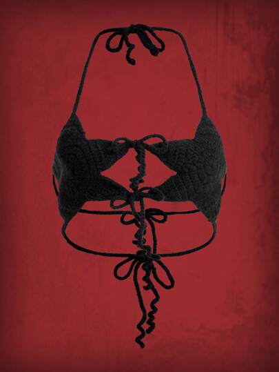 Grunge Punk Tie Backless Halter Knit Top