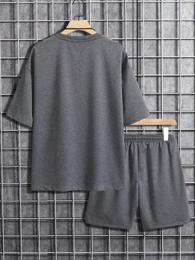 Manfinity Homme Bộ hai mảnh Nam Dây kéo màu trơn Giải trí - Xám - Xem 2