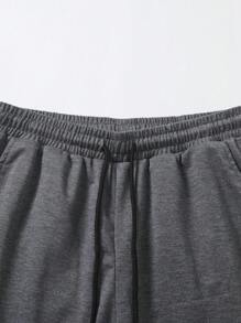 Manfinity Homme 男士素色T恤和腰部抽繩短褲 - 灰色 - 查看 6