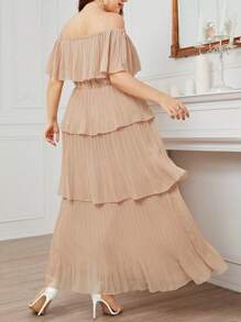 Mulvari Plus Off Shoulder Ruffle Trim Dress - Apricot - View 2