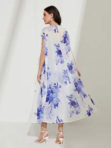 Modelyn 印花開門襟外套和素色層疊下擺連衣裙不附腰帶 - 彩色 - 查看 2