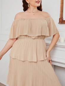 Mulvari Plus Off Shoulder Ruffle Trim Dress - Apricot - View 6