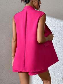 Chiquease Bộ âu phục nữ màu trơn Thanh lịch - Màu Hồng Tươi - Xem 2