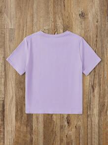 SHEIN 青少年女孩卡通和標語圖案T恤 - 紫丁香色 - 查看 2
