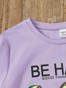 SHEIN 青少年女孩卡通和標語圖案T恤 - 紫丁香色 - 查看 3