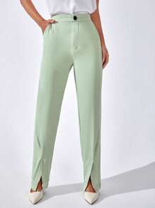 BizChic Solid Split Hem Suit Trousers - Mint Green - View 1