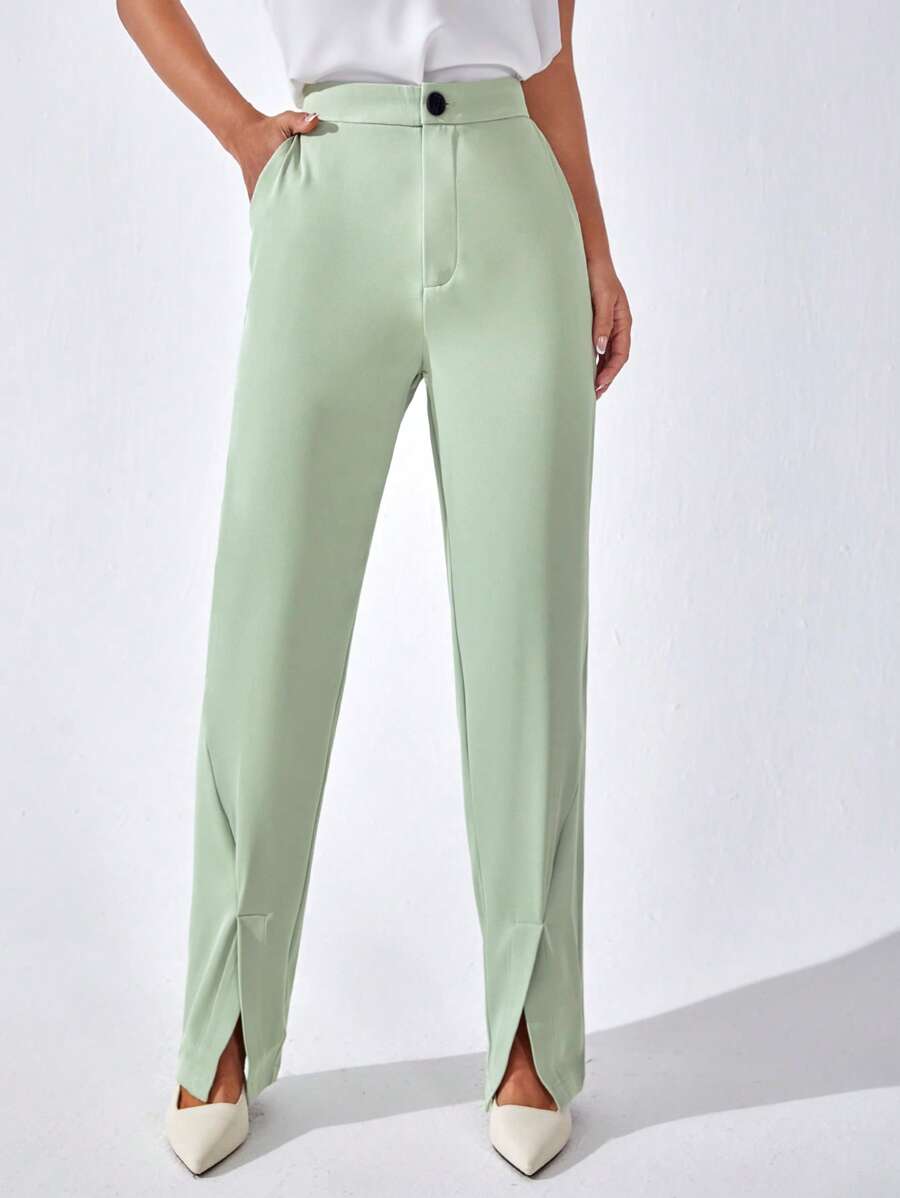 BizChic Solid Split Hem Suit Trousers - Mint Green - View 1