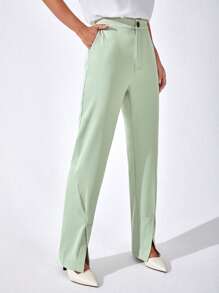 BizChic Solid Split Hem Suit Trousers - Mint Green - View 3