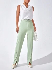 BizChic Solid Split Hem Suit Trousers - Mint Green - View 5