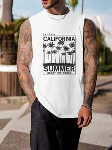 Manfinity RSRT 男士熱帶印花和字母圖案背心上衣 - 白色 - 查看 3