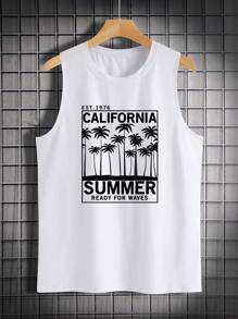 Manfinity RSRT 男士熱帶印花和字母圖案背心上衣 - 白色 - 查看 1