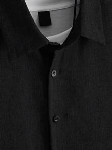 Manfinity Homme 男士素色襯衫&腰部抽繩長褲不帶T恤 - 黑色 - 查看 3