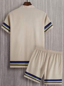 Manfinity RSRT Men Striped Trim Shirt & Drawstring Waist Shorts - Apricot - View 2